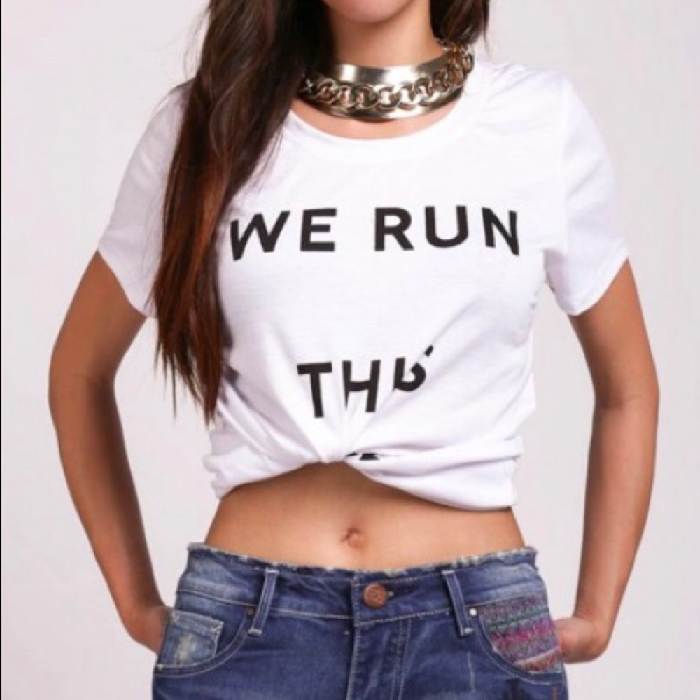 ‘We Run This Beach’ White Crew Neck Tee